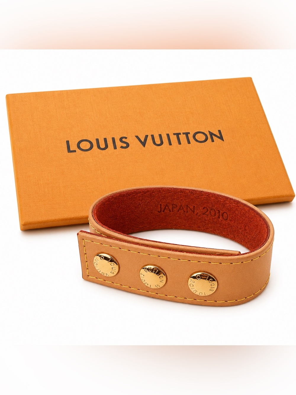 Louis Vuitton Leather Bracelet Natural Vachetta Gold Hardware NWOT W/ box
